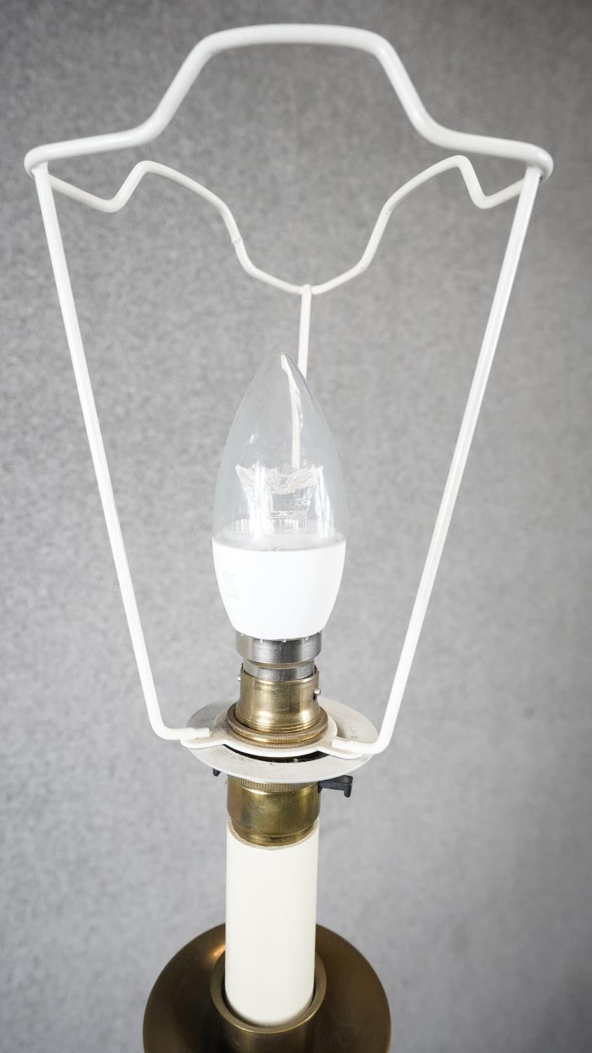 A vintage solid brass weighted base height adjustable standard lamp with silk wrapped cord. H.151 - Image 2 of 6
