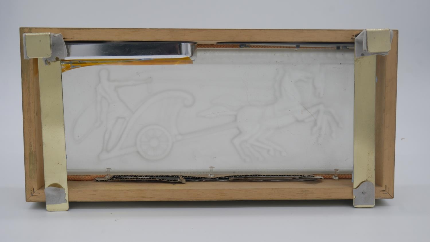 A gilt wooden framed light with a frosted glass relief plaque with a Roman charioteer and horses - Image 5 of 7