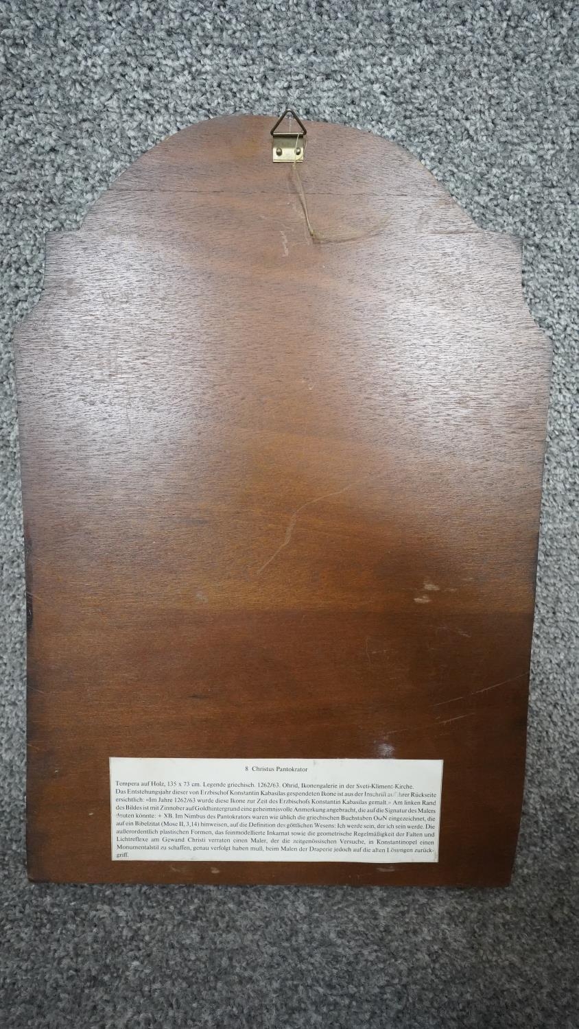 A copy of a early religious icon printed on wood with inscription to the back. H.39 W.26 - Image 3 of 5