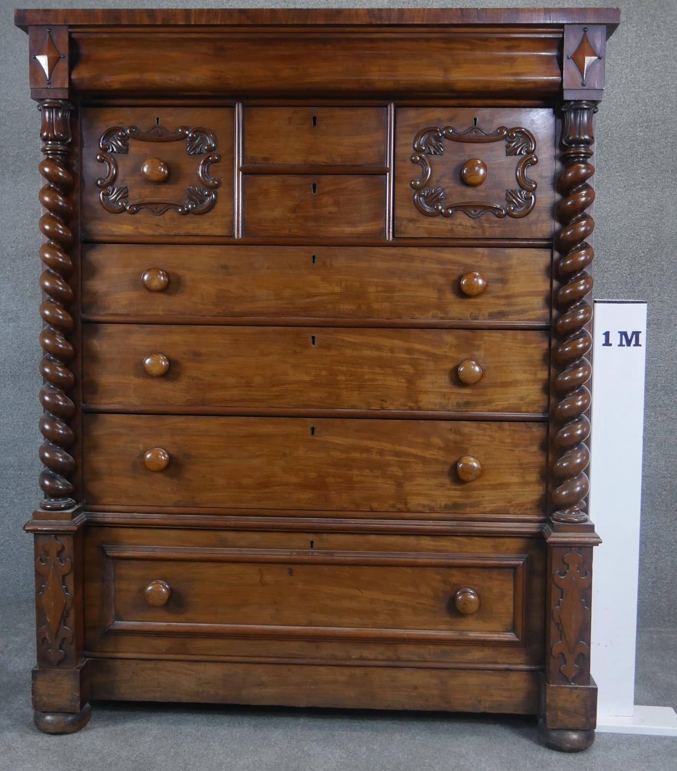 A 19th century mahogany Scottish chest of drawers with and arrangement of drawers flanked by - Image 7 of 7