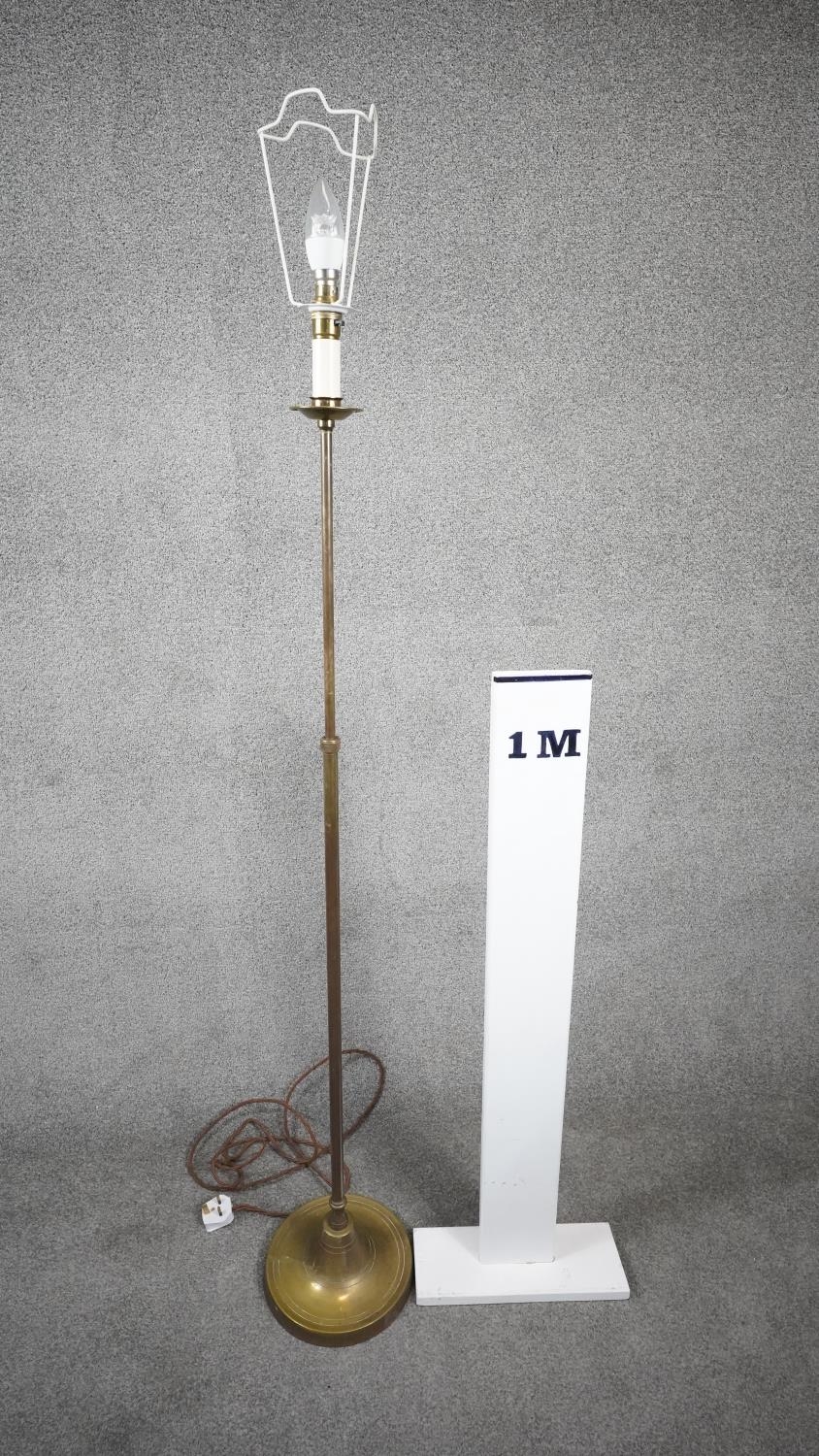 A vintage solid brass weighted base height adjustable standard lamp with silk wrapped cord. H.151 - Image 6 of 6