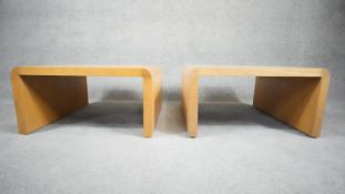 A pair of contemporary light oak coffee tables. H.32 W.61 D.62