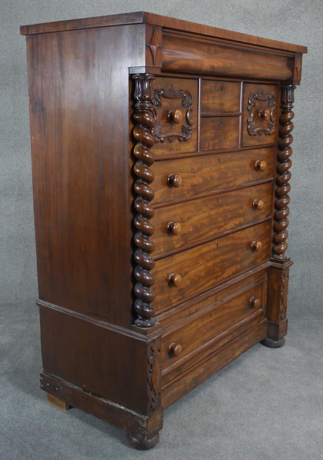 A 19th century mahogany Scottish chest of drawers with and arrangement of drawers flanked by - Image 2 of 7