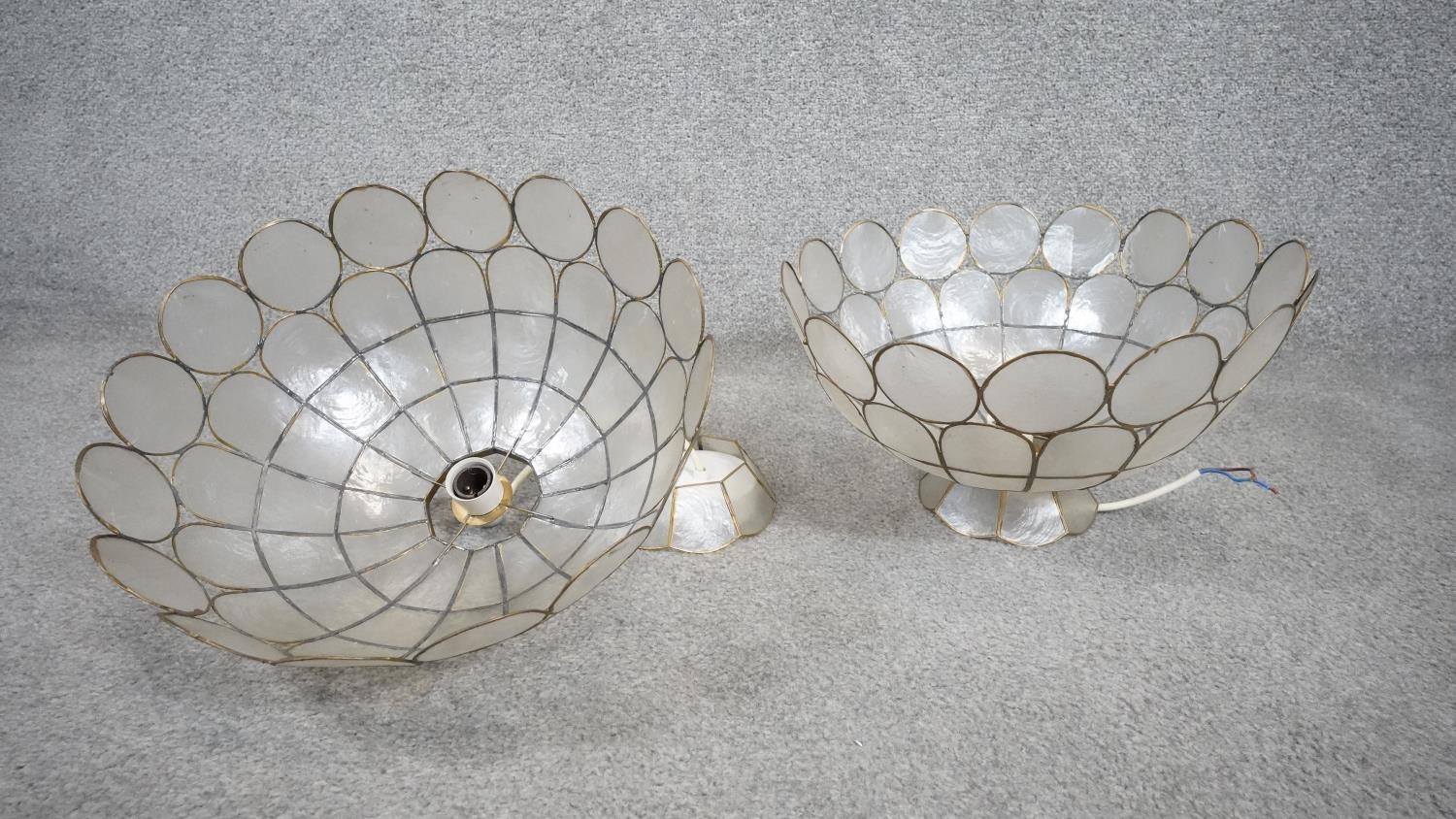 A pair of shell panel and brass domed ceiling lamps. H.20 W.35 D.35 - Image 2 of 6