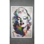 A large framed and glazed contemporary print of Marylin Monroe. H.125 W.85