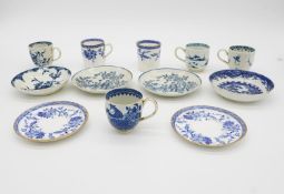 Six 19th century blue and white coffee cups and saucers. Two by Bishop & Stonier Bisto with a