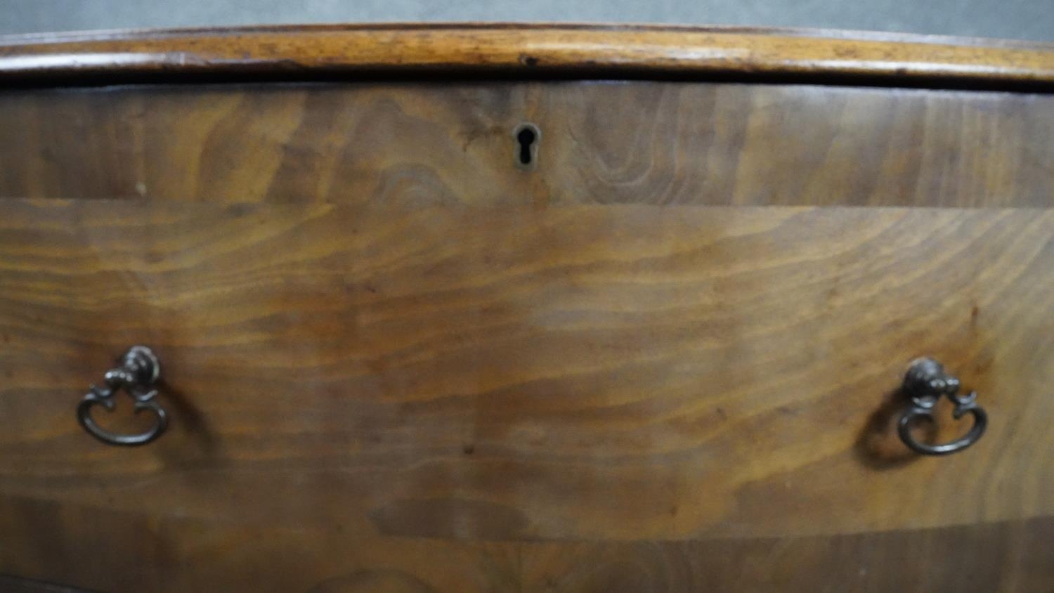 A Georgian mahogany and crossbanded bedside cabinet on shaped swept bracket feet. H.71 W.65 D.39 - Image 3 of 5