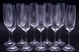 A set of ten Waterford Crystal champagne flutes, Marquis design, stamped Marquis by Waterford to the