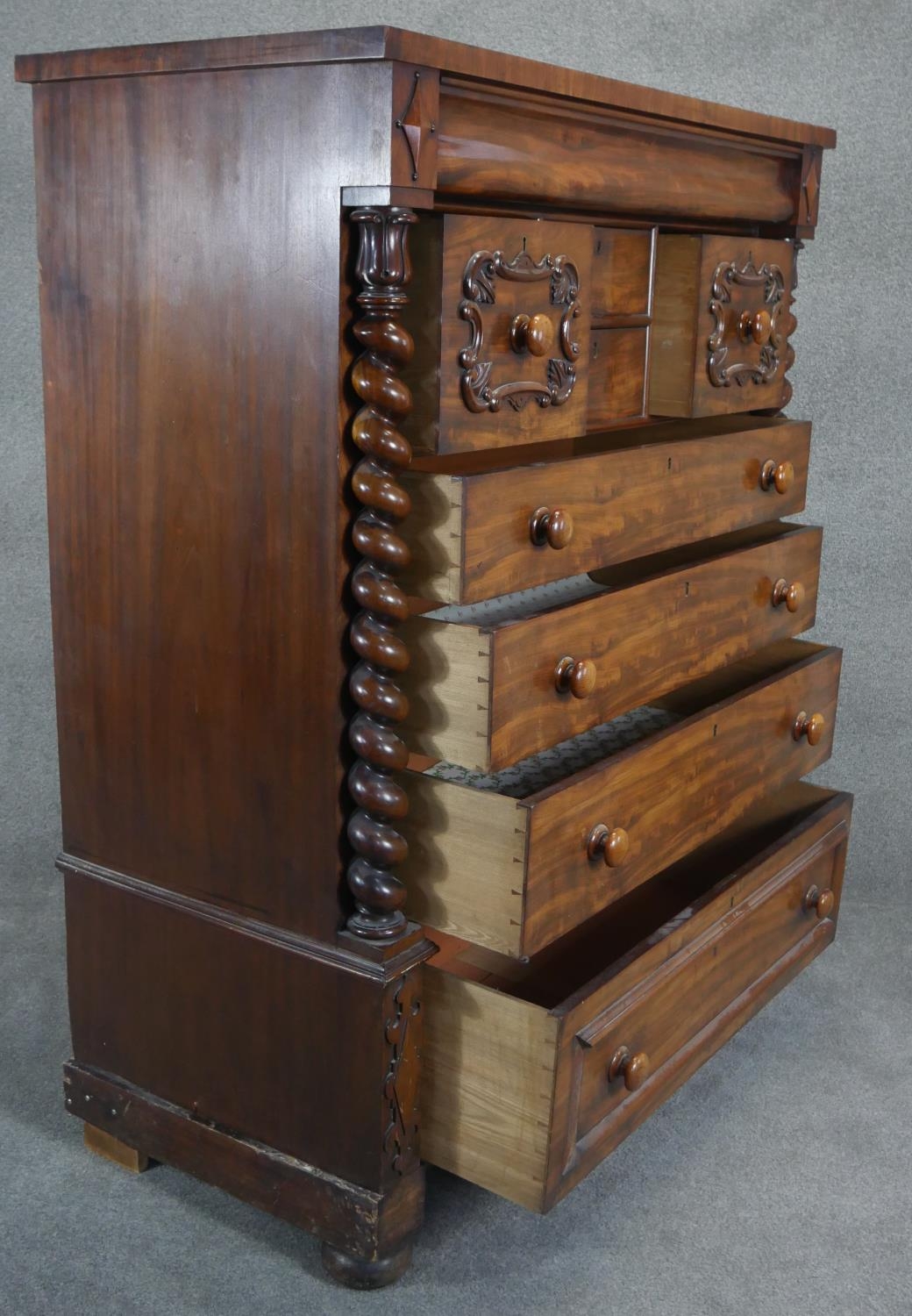 A 19th century mahogany Scottish chest of drawers with and arrangement of drawers flanked by - Image 3 of 7