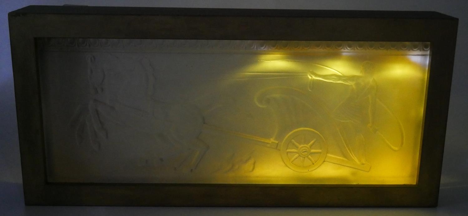 A gilt wooden framed light with a frosted glass relief plaque with a Roman charioteer and horses - Image 6 of 7