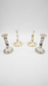 Two pairs of ceramic candlesticks. One fine bone china by Hammersley with Golden Cornflower pattern,