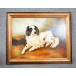 ALEXANDRA CHURCHILL - A framed oil on board of a black and white Spaniel, signed A. Churchill, 92