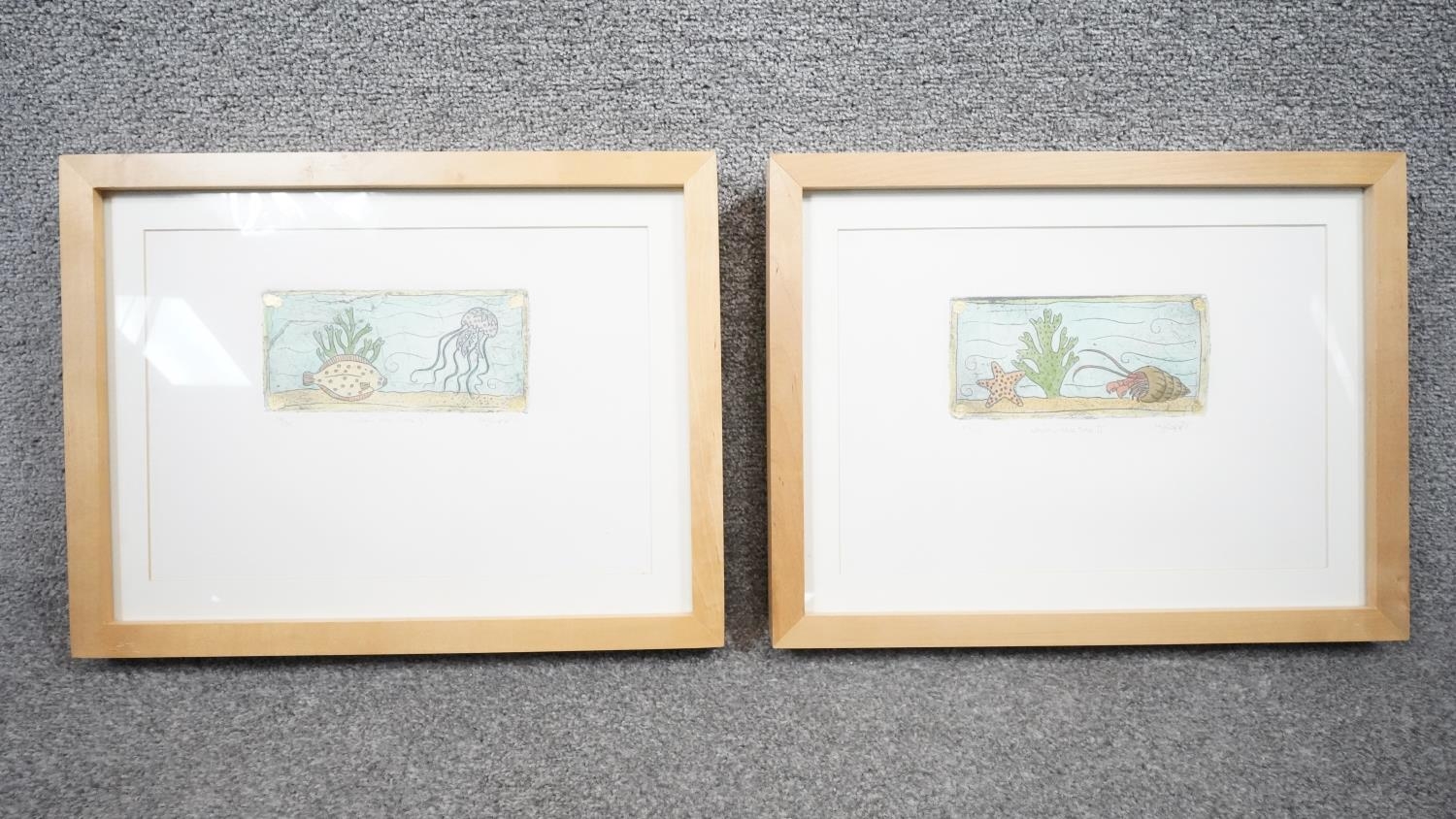 Two framed and glazed signed limited edition sea life prints signed M. J. Epps. One of a starfish