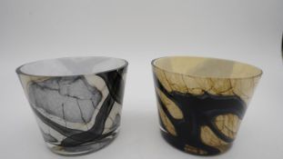 Two Art Glass vases with alabaster effect coloured marbling to the clear glass with opaque glass