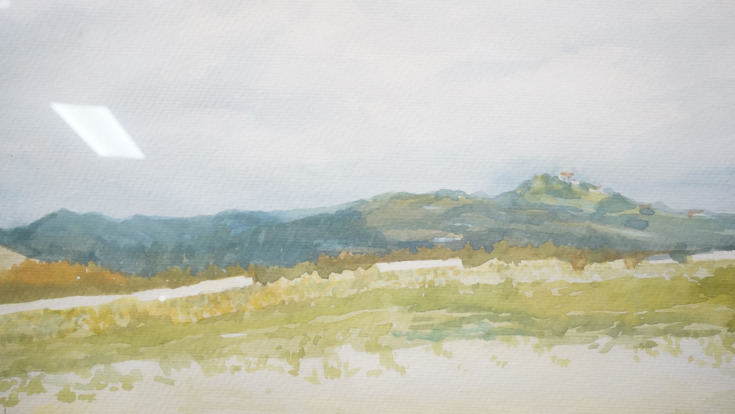 A framed and glazed watercolour, landscape with citadel in the distance, signed Van Oppen and a - Image 7 of 10