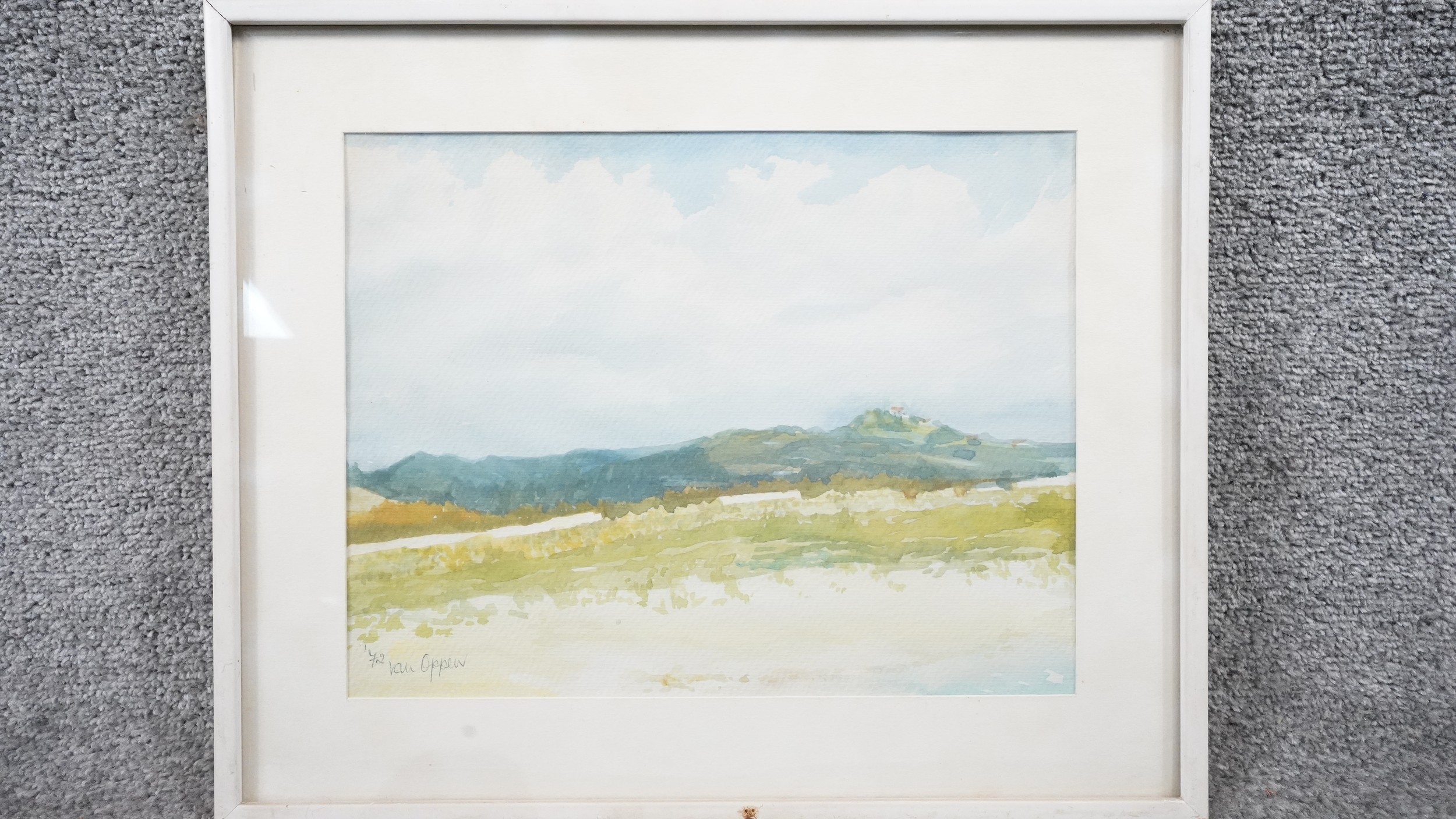 A framed and glazed watercolour, landscape with citadel in the distance, signed Van Oppen and a - Image 6 of 10