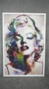 A large framed and glazed contemporary print of Marylin Monroe. H.125 W.85