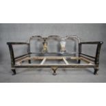A black lacquered triple back bergere sofa frame with hand painted Chinoiserie decoration. H.87 W.