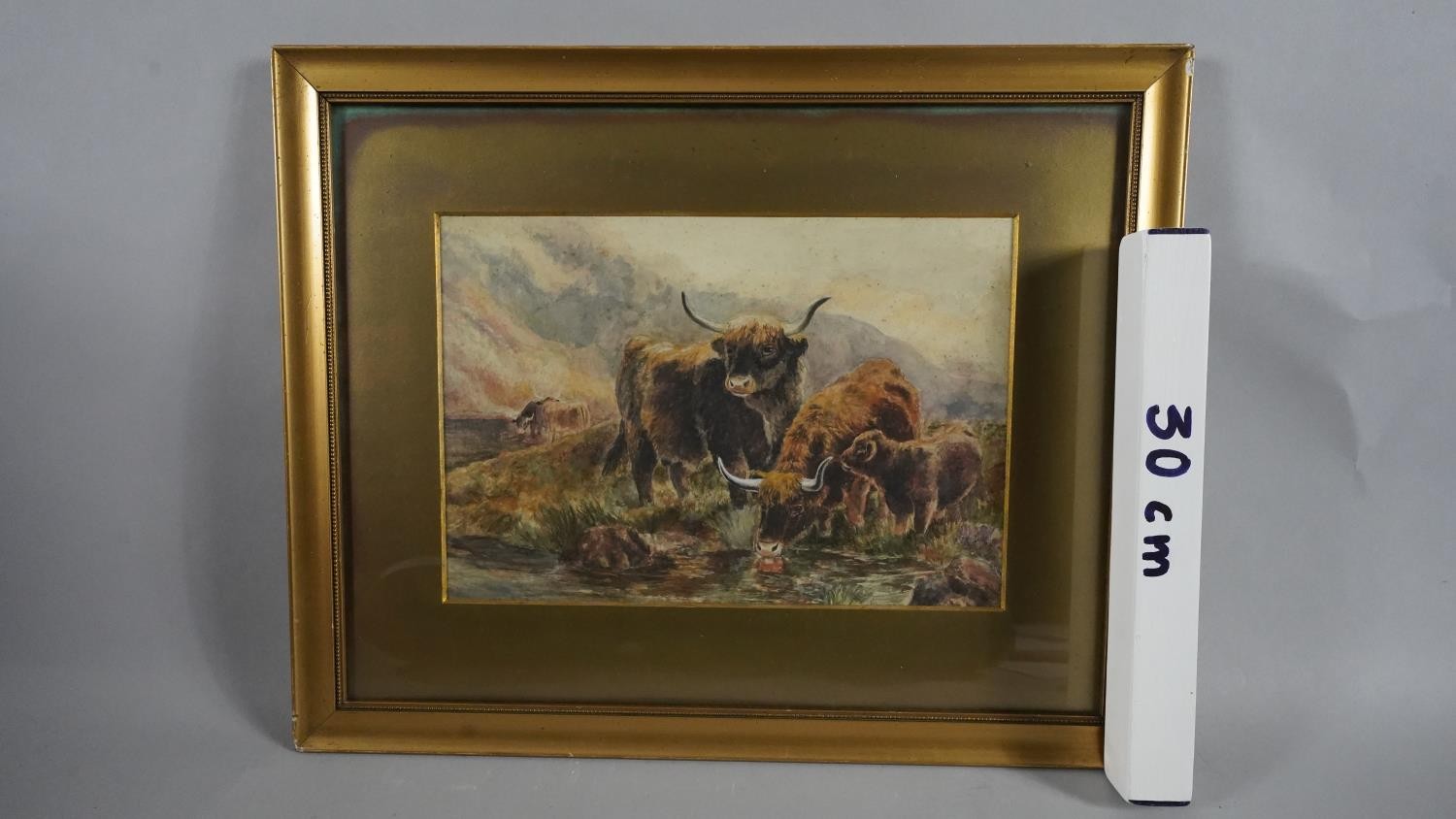A 19th century framed and glazed watercolour, highland cattle, unsigned. H.40 W.50cm - Image 6 of 6