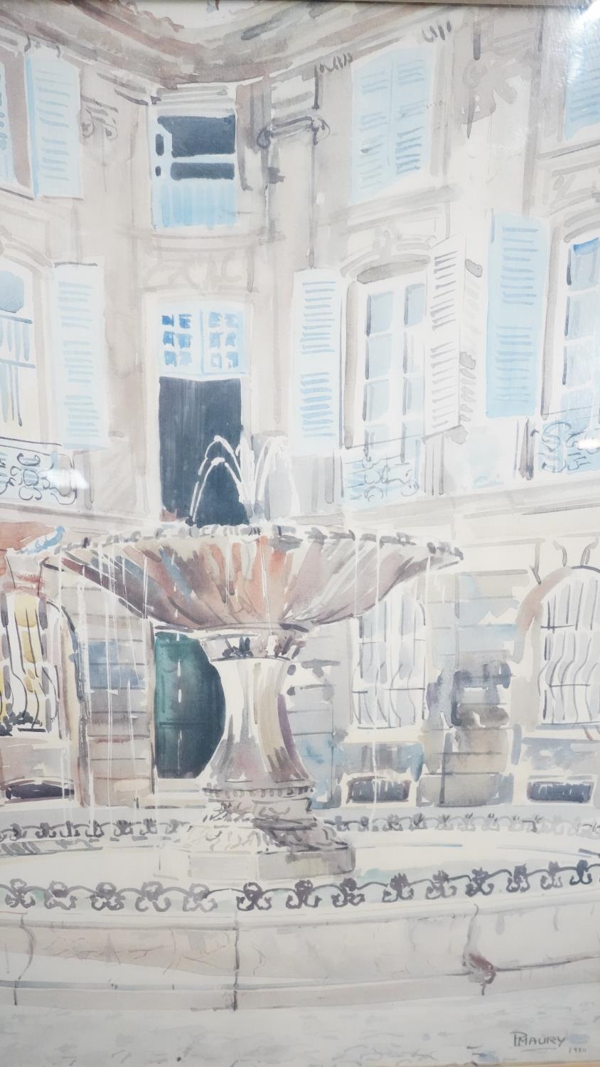 P Maury- A framed and glazed watercolour of a courtyard. Signed by artist. H.66 W.51 - Image 2 of 6
