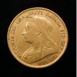 Victoria, 1895, Half-Sovereign. Obv: Older, veiled bust of Victoria left, T.B. below truncation