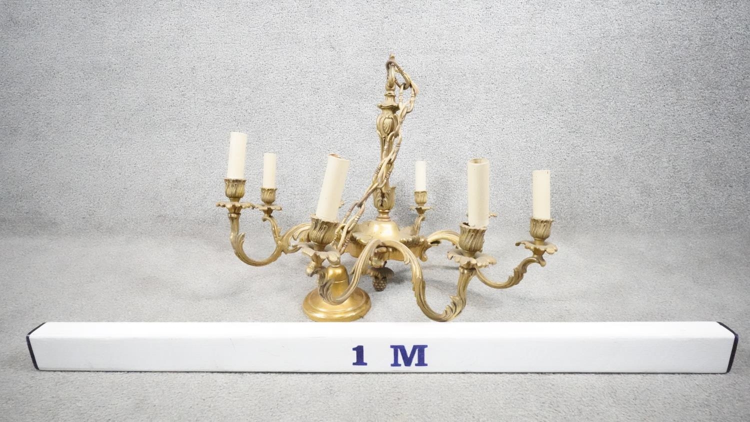 A gilt metal Rococo style eight branch ceiling candelabra. D.60cm - Image 4 of 4