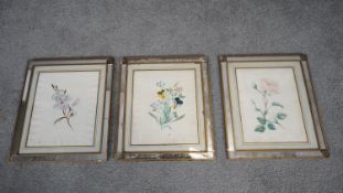 A set of three late 19th century watercolours in painted and glazed framed within embossed mounts,