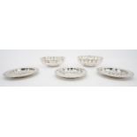 Five sterling silver dishes. Includes a pair with a pierced foliate design, hallmarked: L&S for Levi