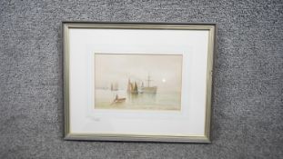 Emil A. Krause (1871 - 1945) A framed and glazed watercolour, shipping scene in the port of