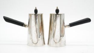 A silver plated Art Deco Cafe au lait set with ebony handles. H.14cm