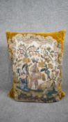 A fine Aubusson cushion with figures, foliage and birds. H.62 W.53 D.13cm
