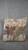 A fine tapestry cushion with Bayeux tapestry design. H.41 W.45 D.13