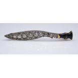 A yellow and white metal (tested 18 carat and platinum) diamond set and black enamel Gurkha Kukri