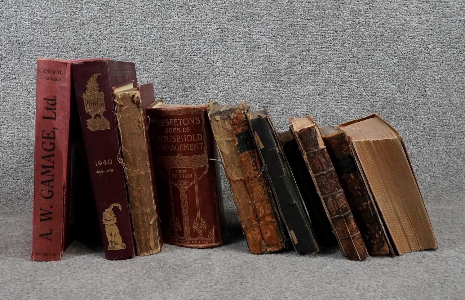 A collection of eleven antique leather bound books. including Mrs Beaton's Book of Household - Image 9 of 15