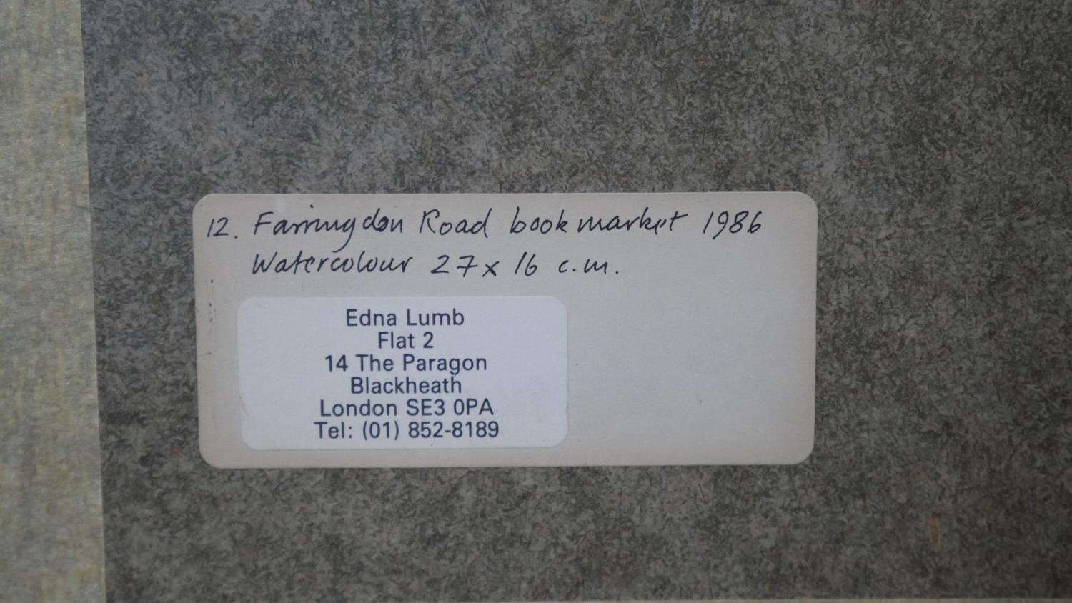 Edna Lumb- A framed and glazed watercolour on paper of a market street, signed and dated with - Image 9 of 9