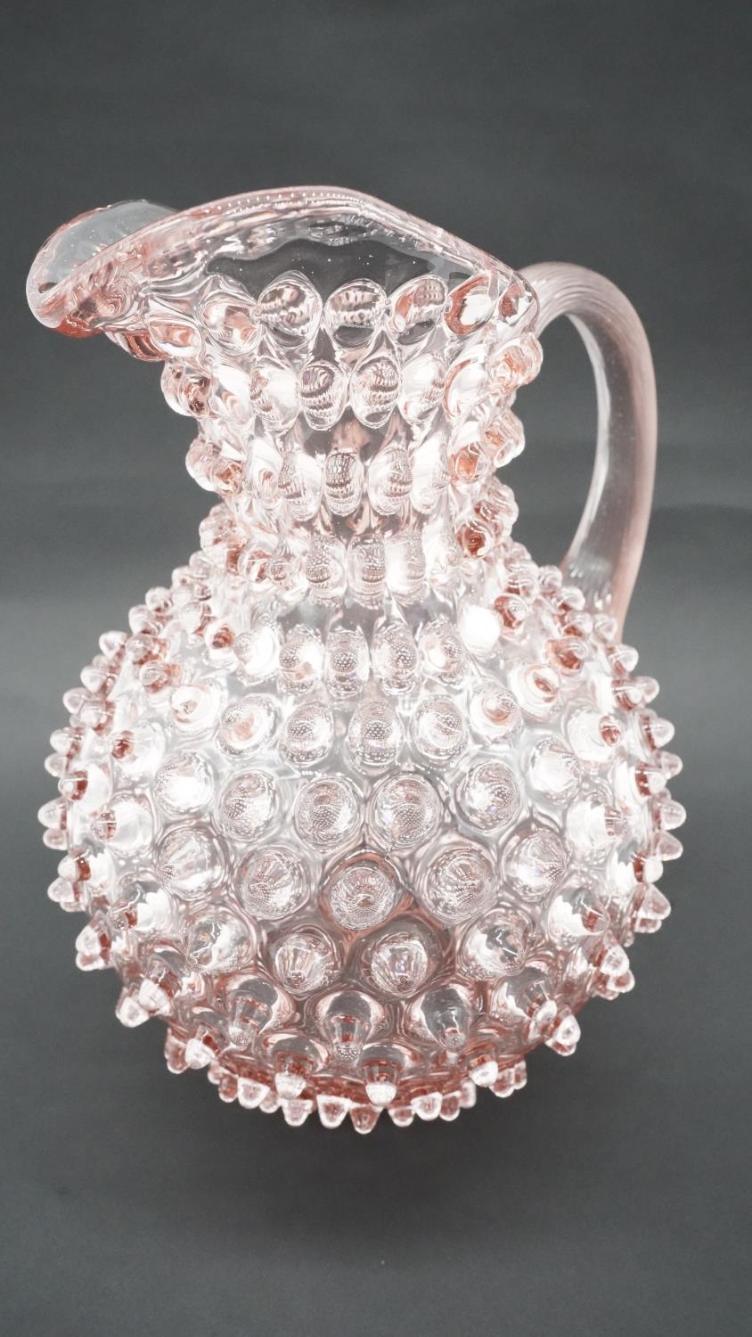 A contemporary Klimchi Rosaline hobnail Art Glass jug. Maker's stamp to the base. H.24cm - Image 3 of 5