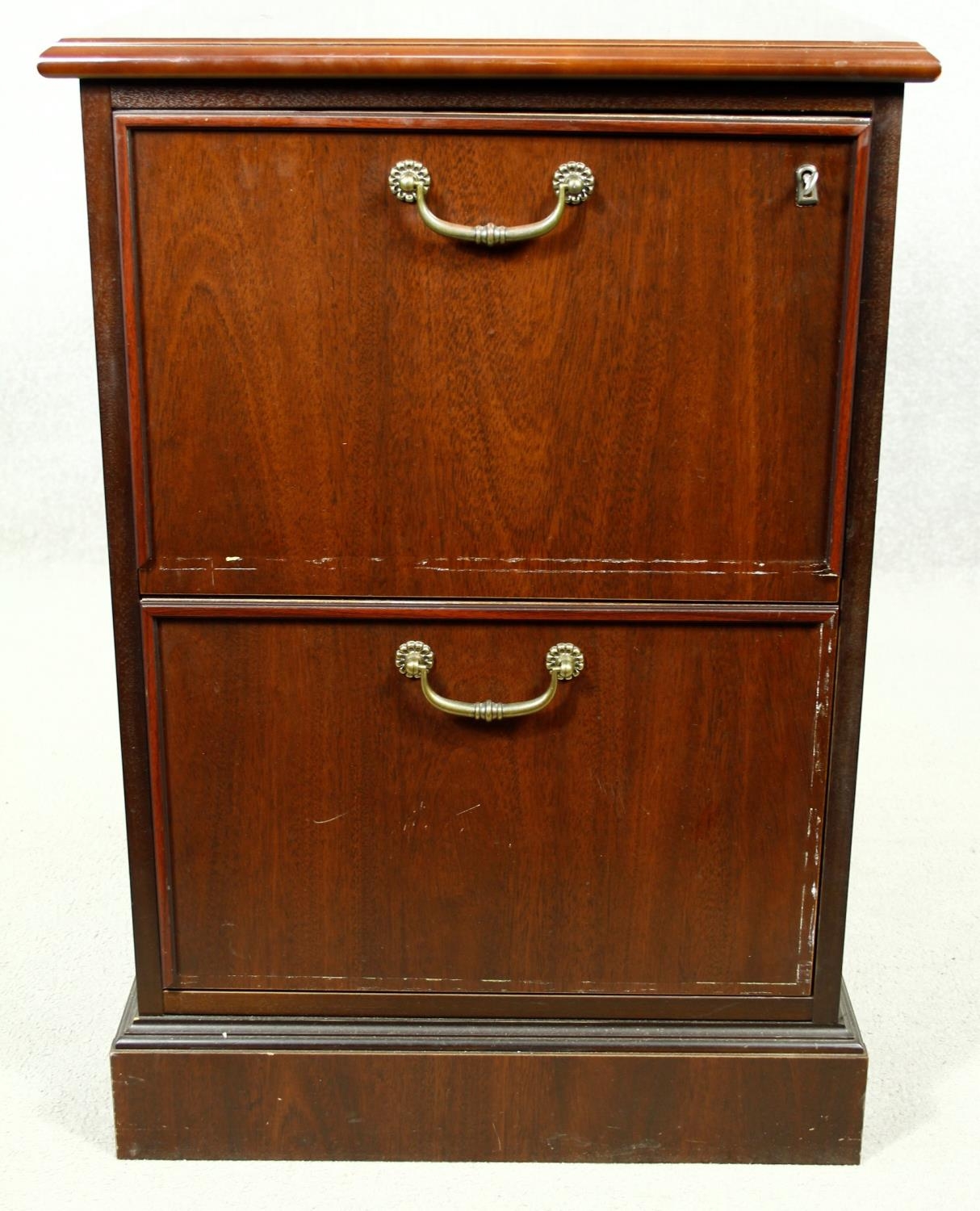 A Georgian style mahogany two drawer locking filing cabinet. H.76 W.52 D.60