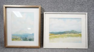 A framed and glazed watercolour, landscape with citadel in the distance, signed Van Oppen and a