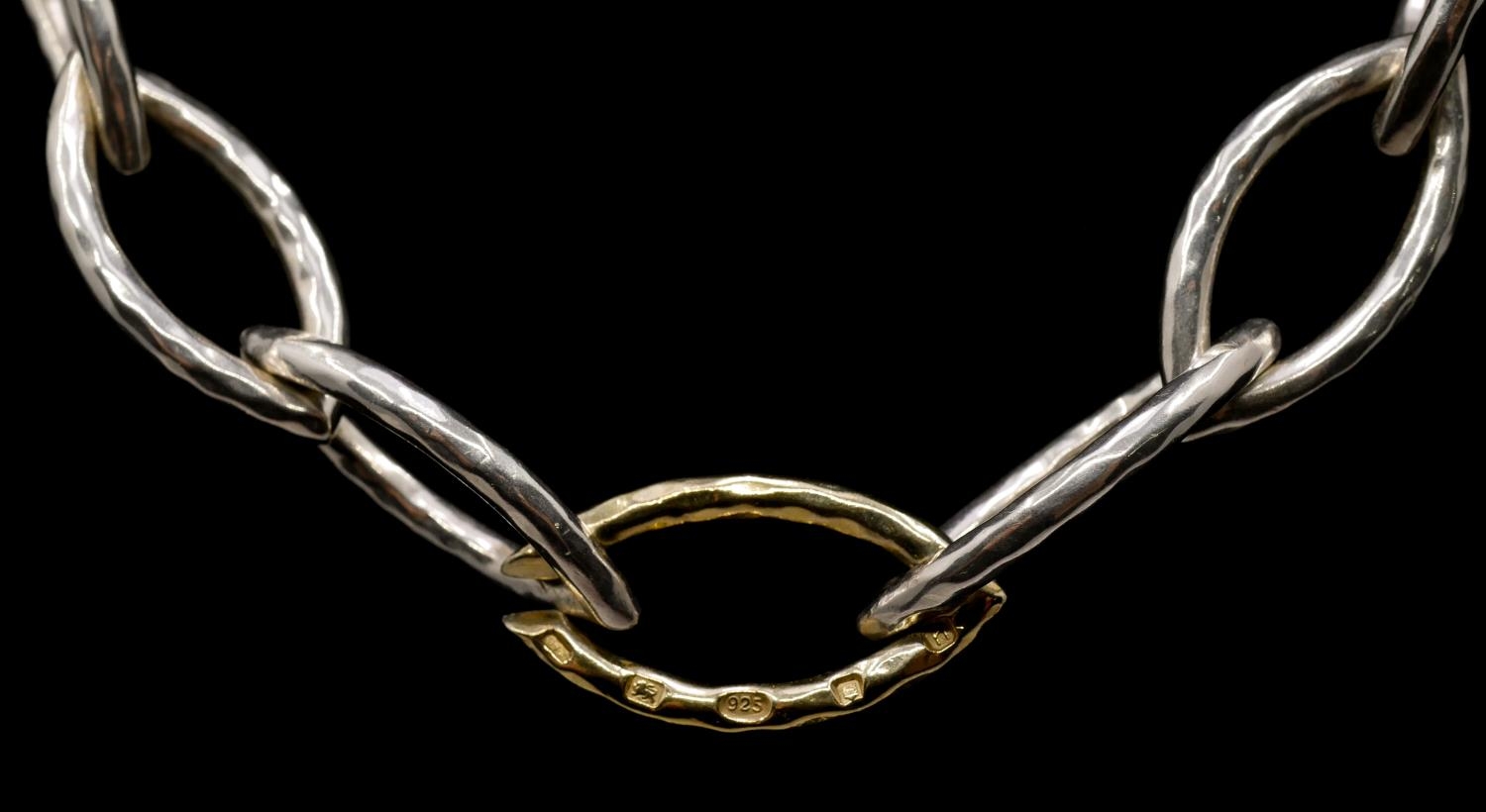 A boxed Dominic Walmsley Marquise silver and gilt link choker necklace with hidden clasp. Gilt - Image 4 of 9