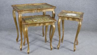 Three Italian gilt and painted occasional tables. H.58cm