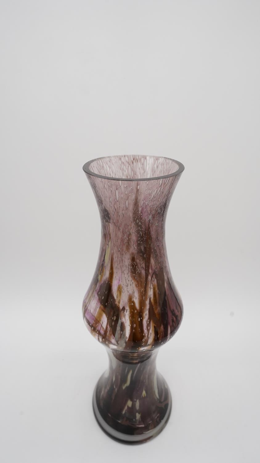 Three Art Glass vases with orange and purple coloured marbling to the clear glass with opaque - Image 5 of 8