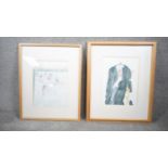 Two framed and glazed watercolours on paper, one titled Bathers, the other of a jacket on a chair.