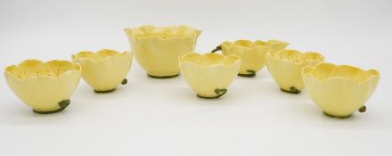 A Mustardseed and Moonshine hand painted porcelain buttercup design five person tea set, with milk