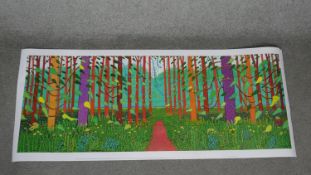 David Hockney coloured Royal Academy poster 'The Arrival of Spring in Aldgate'. Printed info to