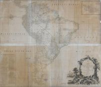 An 18th century framed and glazed very large wall map of the Americas, North and South, following
