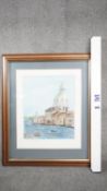 A framed and glazed watercolour of Santa Maura Della Salute. Indistinctly signed. H.89 W.75