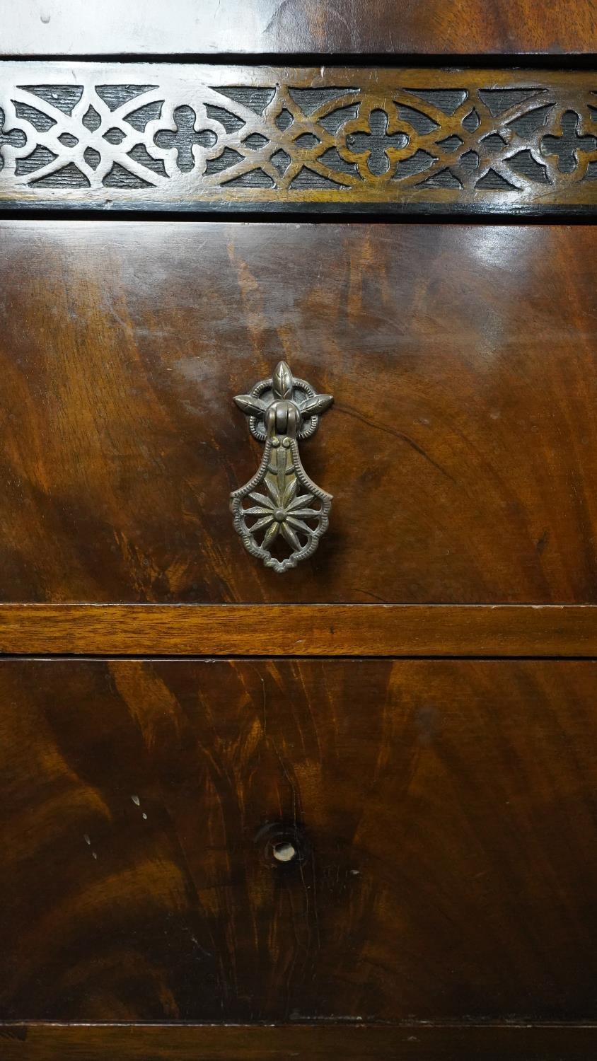 A mid century burr walnut Queen Anne style linen cabinet with panel doors enclosing shelves above - Image 4 of 5