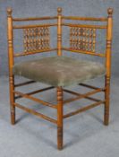 A late 19th century beech bobbin turned corner chair. H.68cm