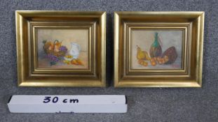 Mariel Orengo- A pair of gilt framed oils on board, still life studies, signed Orengo. L.25 W.22cm