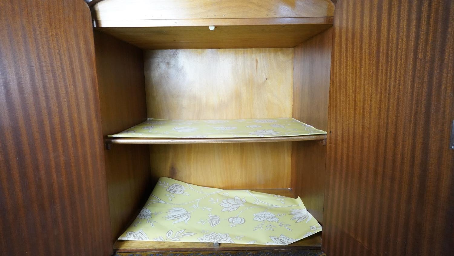 A mid century burr walnut Queen Anne style linen cabinet with panel doors enclosing shelves above - Image 3 of 5